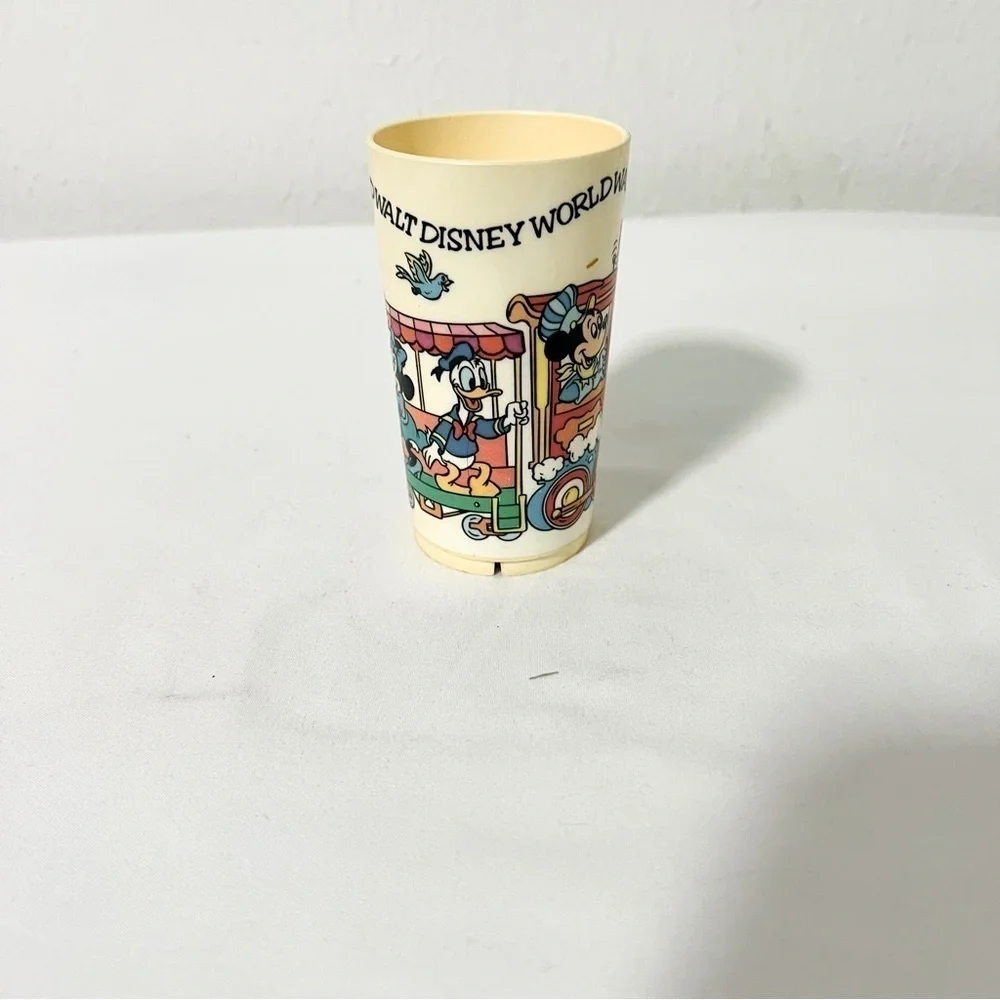 Walt Disney World Vintage Small Plastic Cup Mickey With Friends Train Graphic